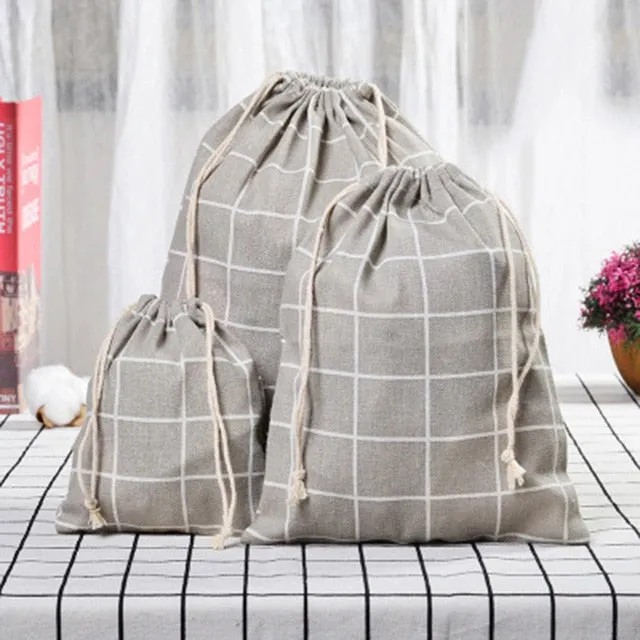 3pc Casual Women Cotton Drawstring Shopping Underwear Pouch Bag