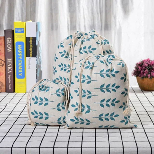 3pc Casual Women Cotton Drawstring Shopping Underwear Pouch Bag
