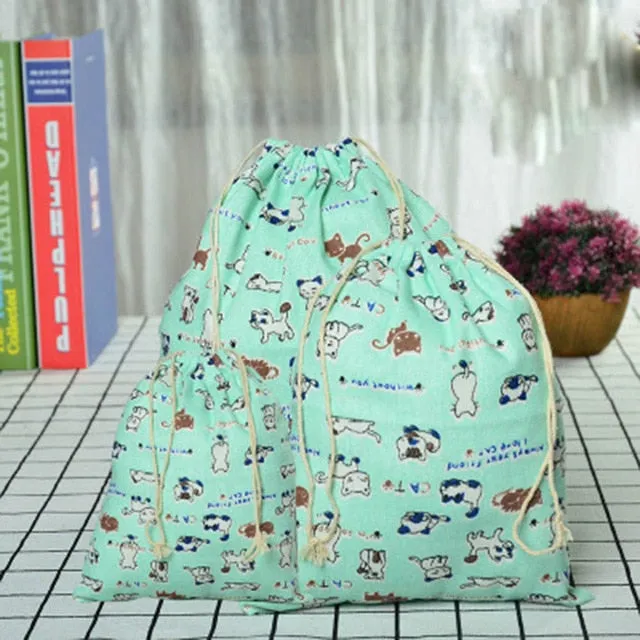 3pc Casual Women Cotton Drawstring Shopping Underwear Pouch Bag