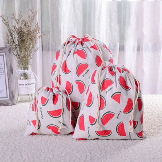 3pc Casual Women Cotton Drawstring Shopping Underwear Pouch Bag