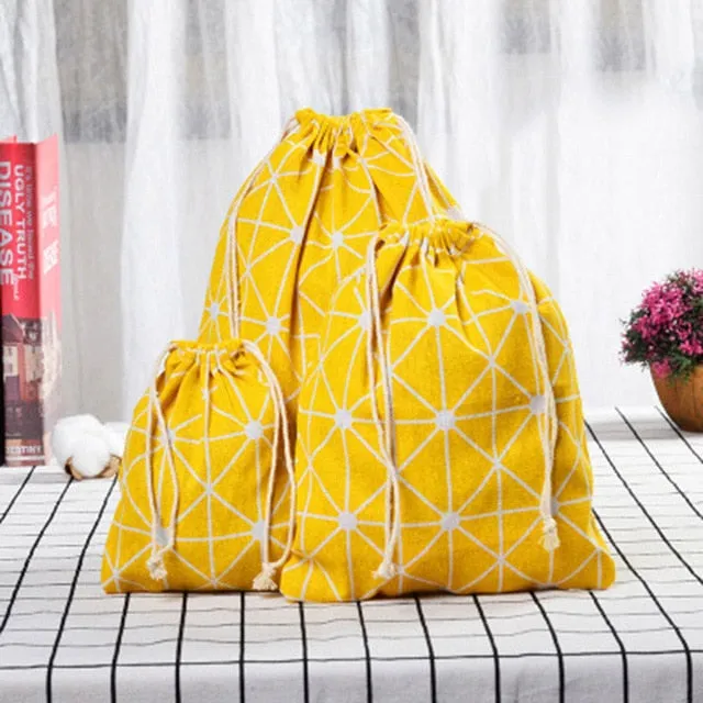 3pc Casual Women Cotton Drawstring Shopping Underwear Pouch Bag