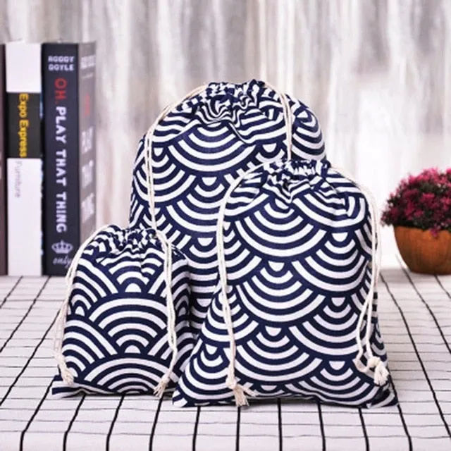 3pc Casual Women Cotton Drawstring Shopping Underwear Pouch Bag