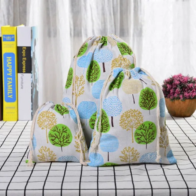 3pc Casual Women Cotton Drawstring Shopping Underwear Pouch Bag