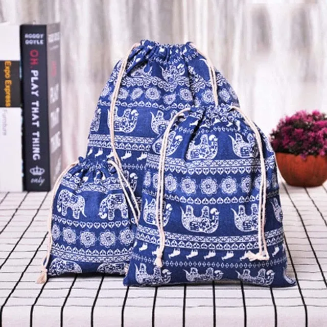 3pc Casual Women Cotton Drawstring Shopping Underwear Pouch Bag