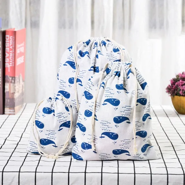 3pc Casual Women Cotton Drawstring Shopping Underwear Pouch Bag