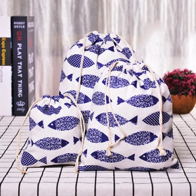 3pc Casual Women Cotton Drawstring Shopping Underwear Pouch Bag