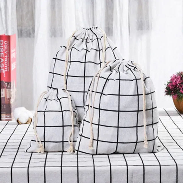 3pc Casual Women Cotton Drawstring Shopping Underwear Pouch Bag