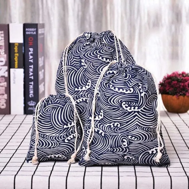 3pc Casual Women Cotton Drawstring Shopping Underwear Pouch Bag