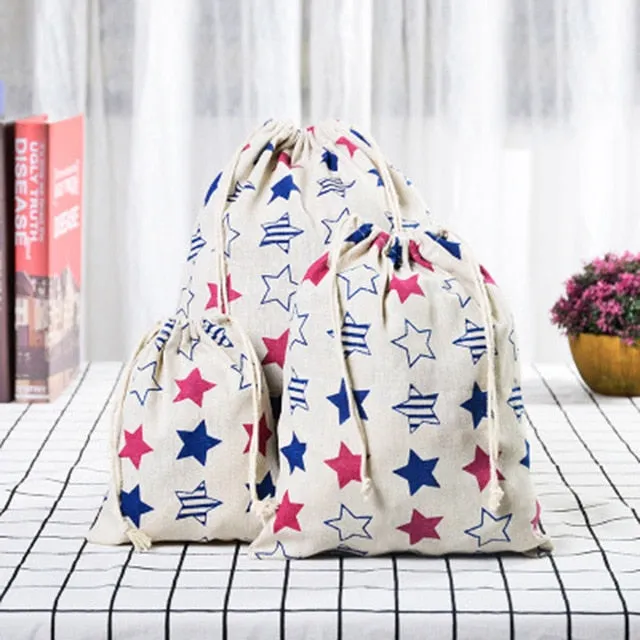3pc Casual Women Cotton Drawstring Shopping Underwear Pouch Bag