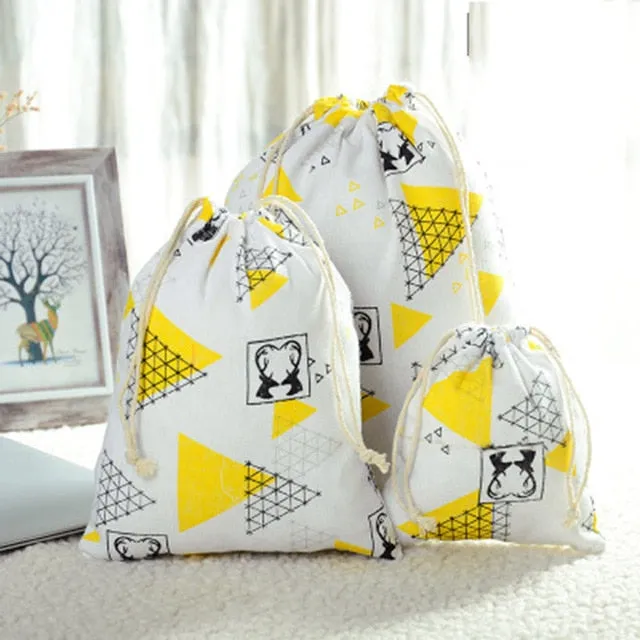 3pc Casual Women Cotton Drawstring Shopping Underwear Pouch Bag