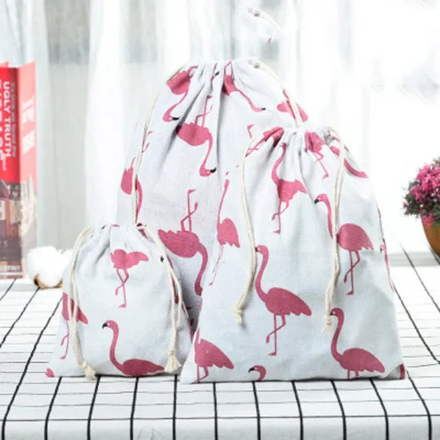 3pc Casual Women Cotton Drawstring Shopping Underwear Pouch Bag