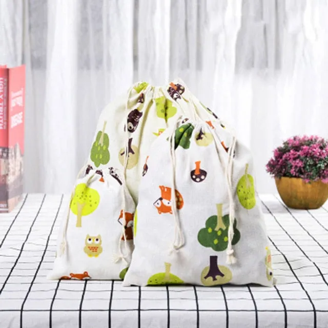 3pc Casual Women Cotton Drawstring Shopping Underwear Pouch Bag