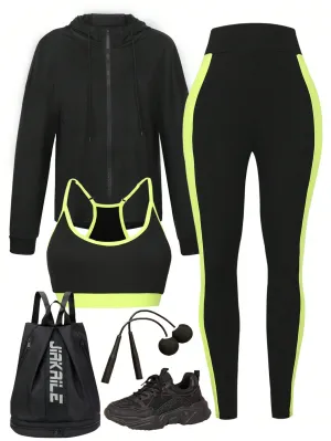 3pcs Contrast Binding Sports Set