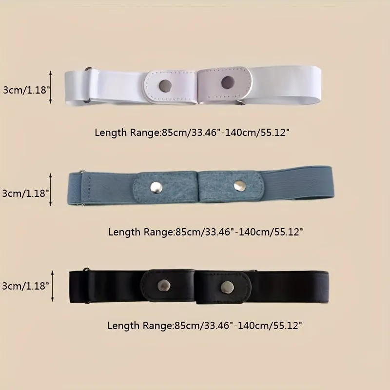 3pcs Stylish Canvas Elastic Waist Belts for Women with Metallic Pin Closure
