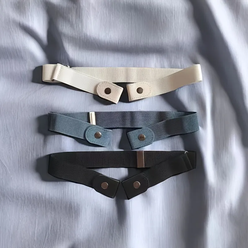 3pcs Stylish Canvas Elastic Waist Belts for Women with Metallic Pin Closure