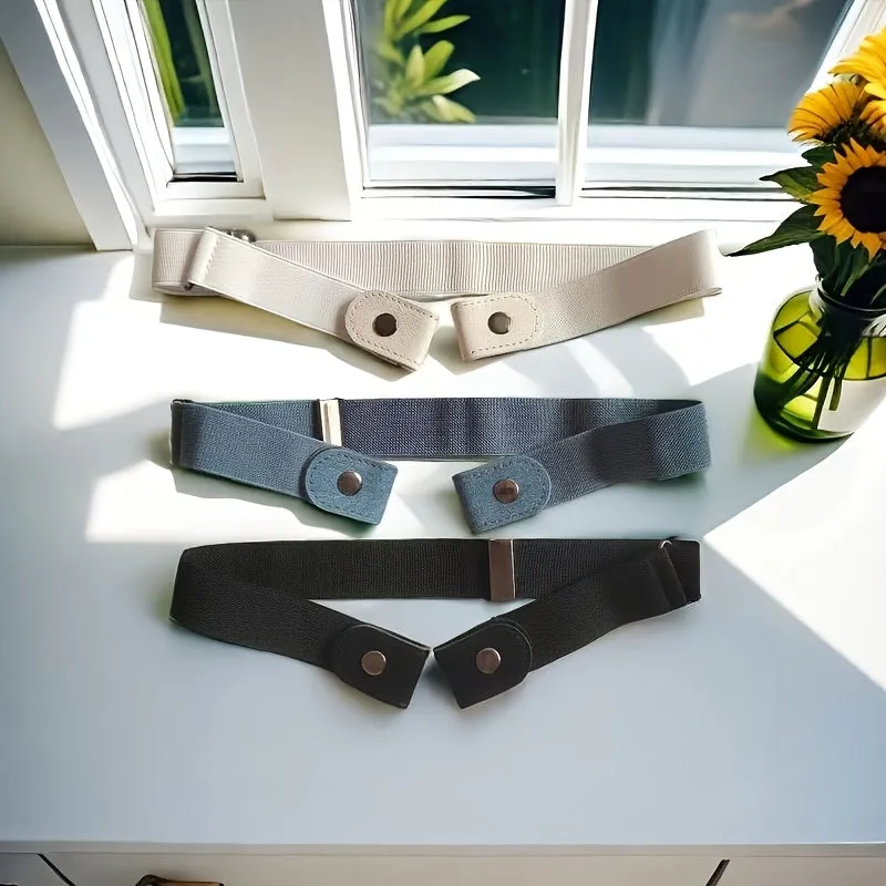 3pcs Stylish Canvas Elastic Waist Belts for Women with Metallic Pin Closure