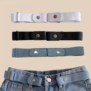 3pcs Stylish Canvas Elastic Waist Belts for Women with Metallic Pin Closure