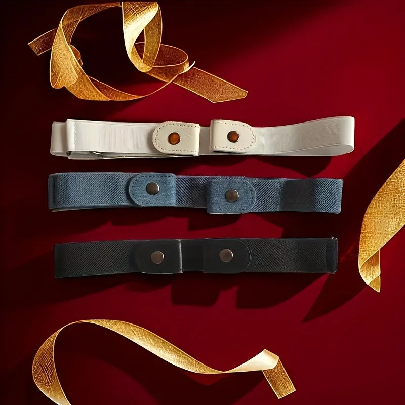 3pcs Stylish Canvas Elastic Waist Belts for Women with Metallic Pin Closure