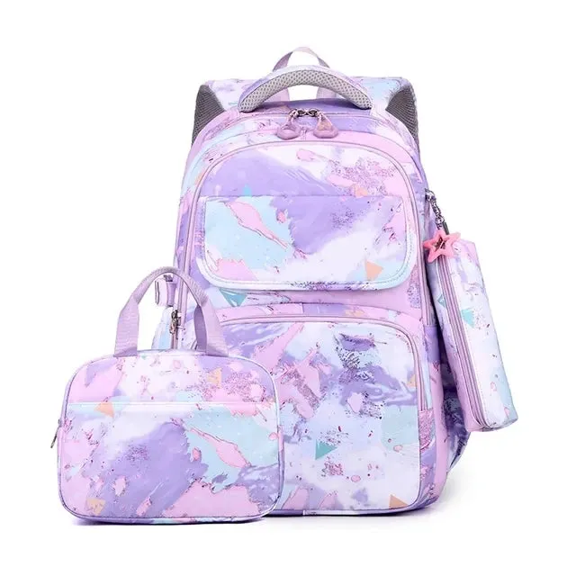 3pcs/Set Fish Scale Print Kid Backpack