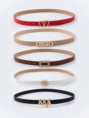 5pcs/set Floral, Letter & Heart Detail Thin Belt - Multicolor