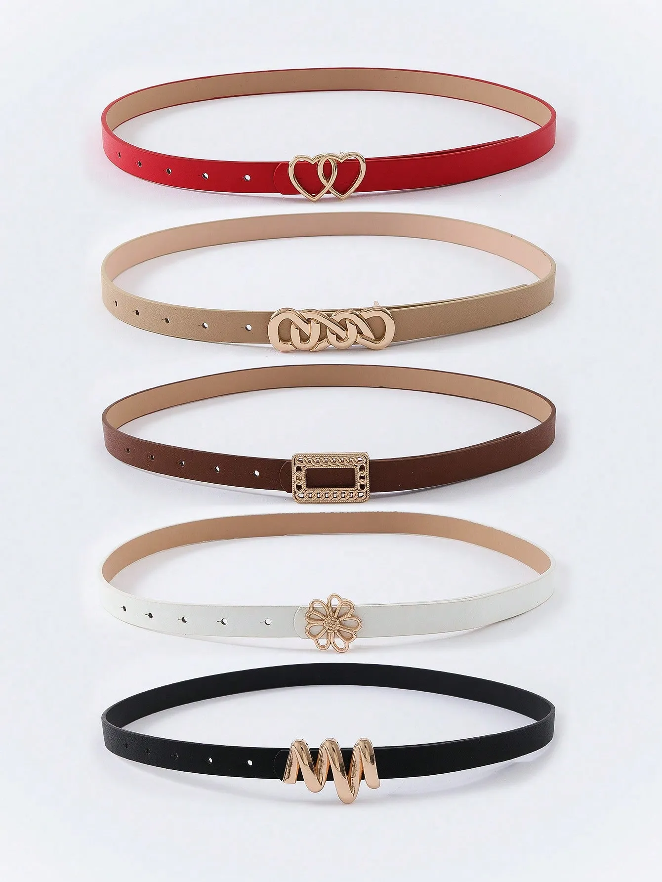 5pcs/set Floral, Letter & Heart Detail Thin Belt - Multicolor