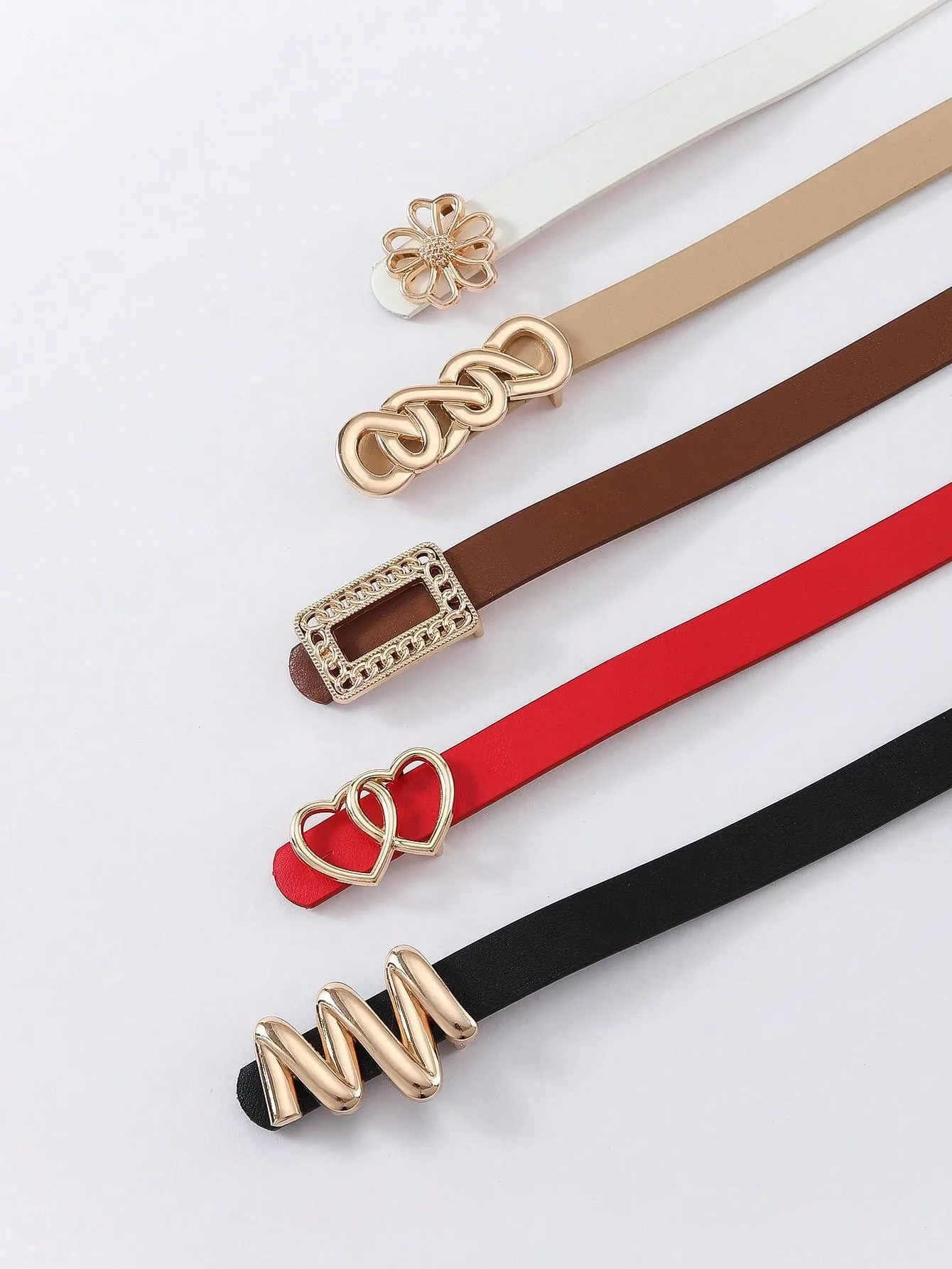 5pcs/set Floral, Letter & Heart Detail Thin Belt - Multicolor
