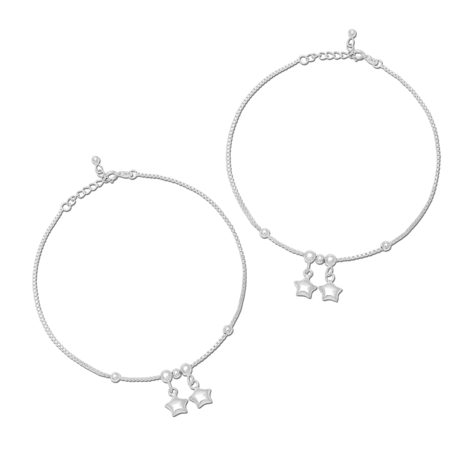 925 Sterling Silver Couple Pole Star anklets