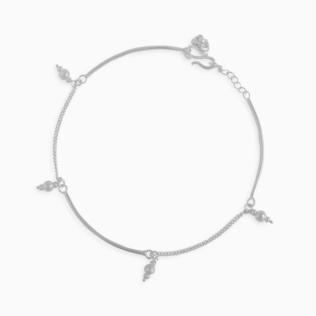 925 Sterling Silver Dangling Ball Silver Anklet