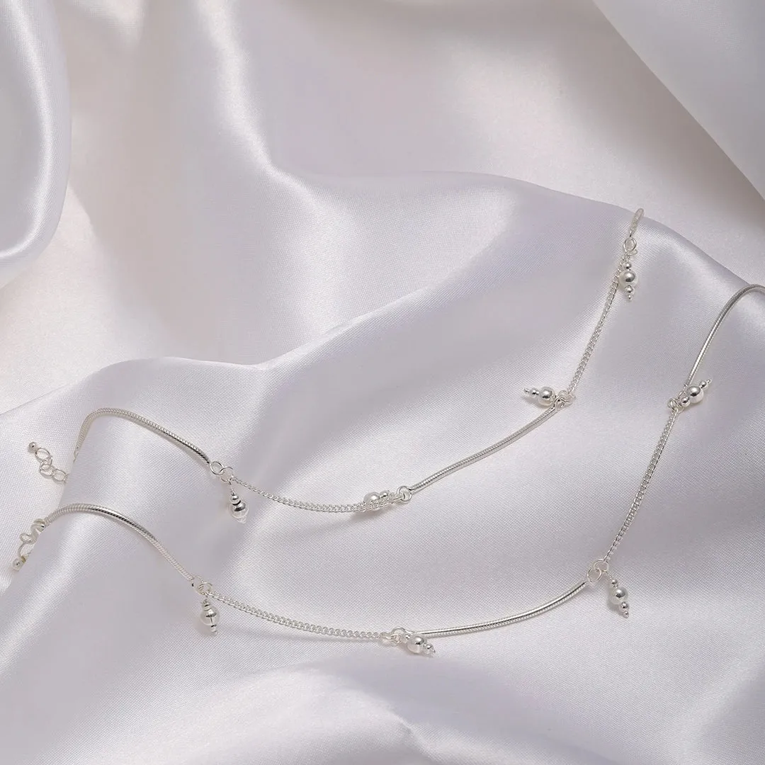 925 Sterling Silver Dangling Ball Silver Anklet
