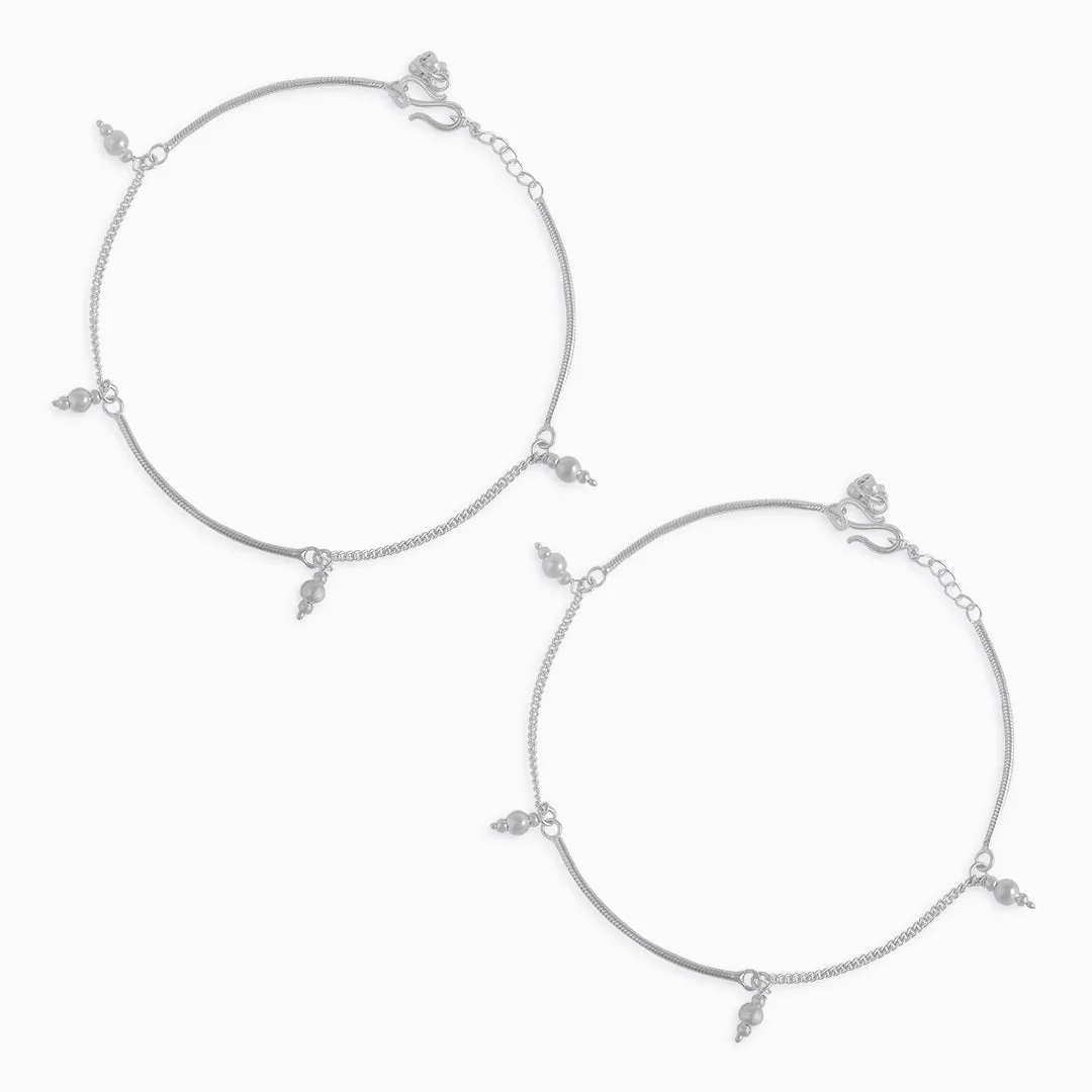 925 Sterling Silver Dangling Ball Silver Anklet