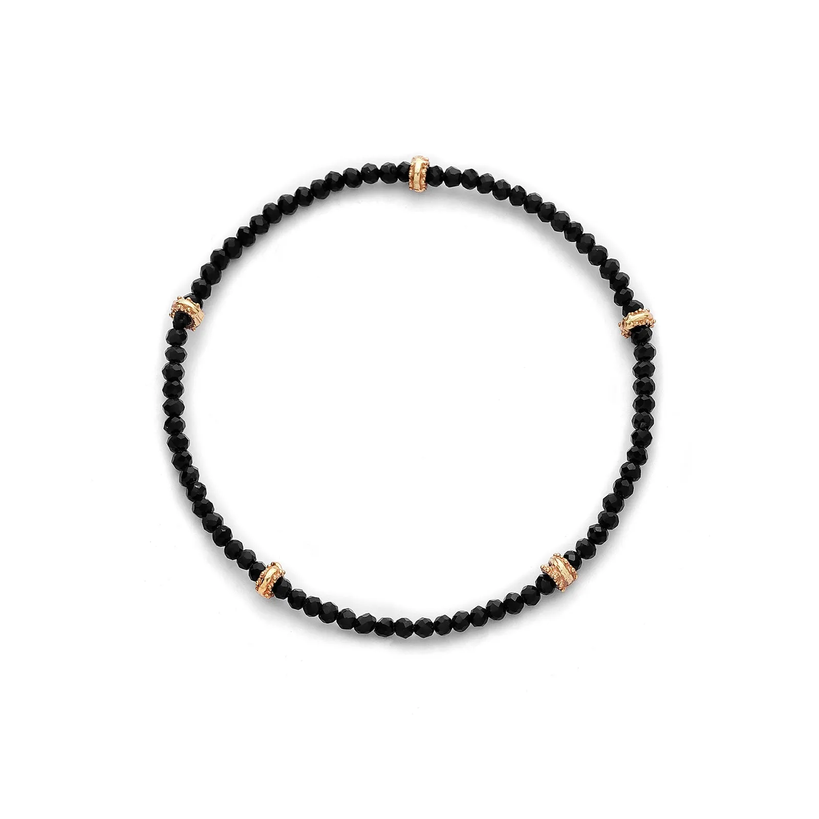 925 Sterling Silver Golden Touch with Black Beads Silver Anklet