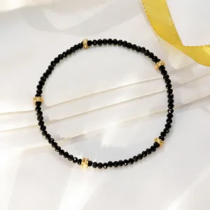 925 Sterling Silver Golden Touch with Black Beads Silver Anklet