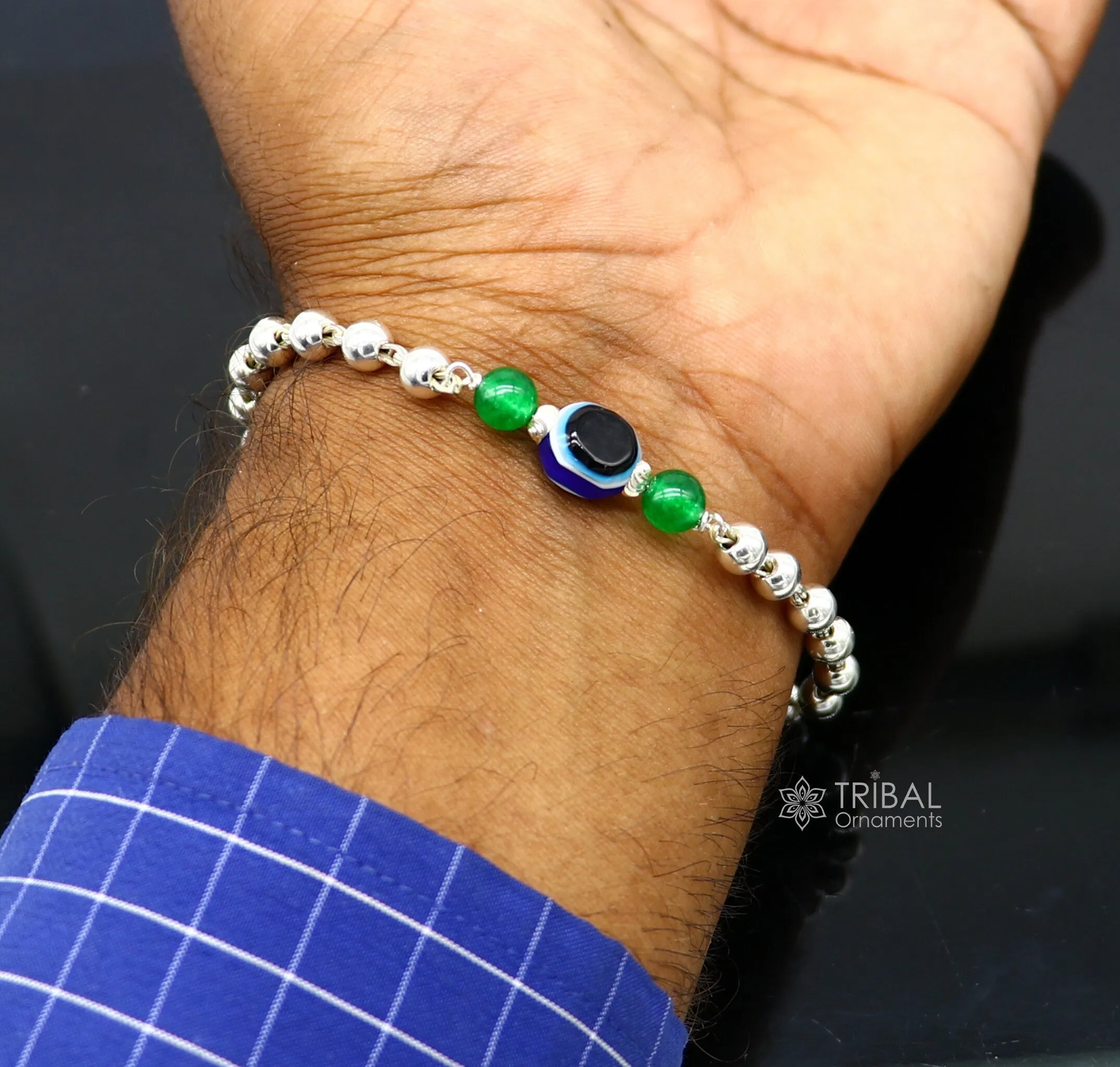 925 sterling silver handmade silver beaded evil eye bracelet, amazing stylish unisex cultural trendy bracelet all sizes jewelry sbr468