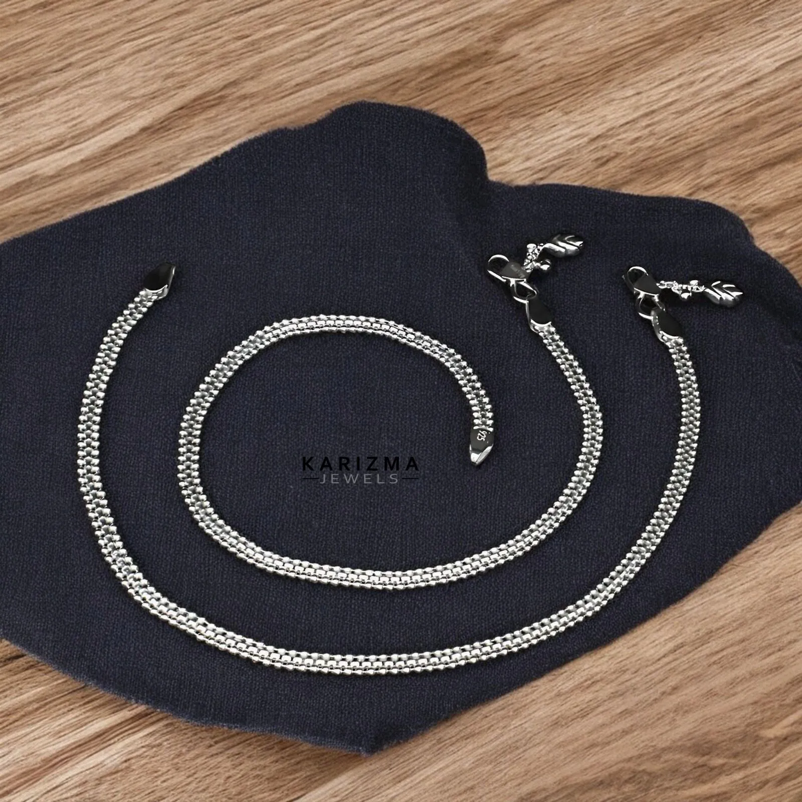925 Sterling Silver Indian women Excellent gifting Anklets Pair 10.3"