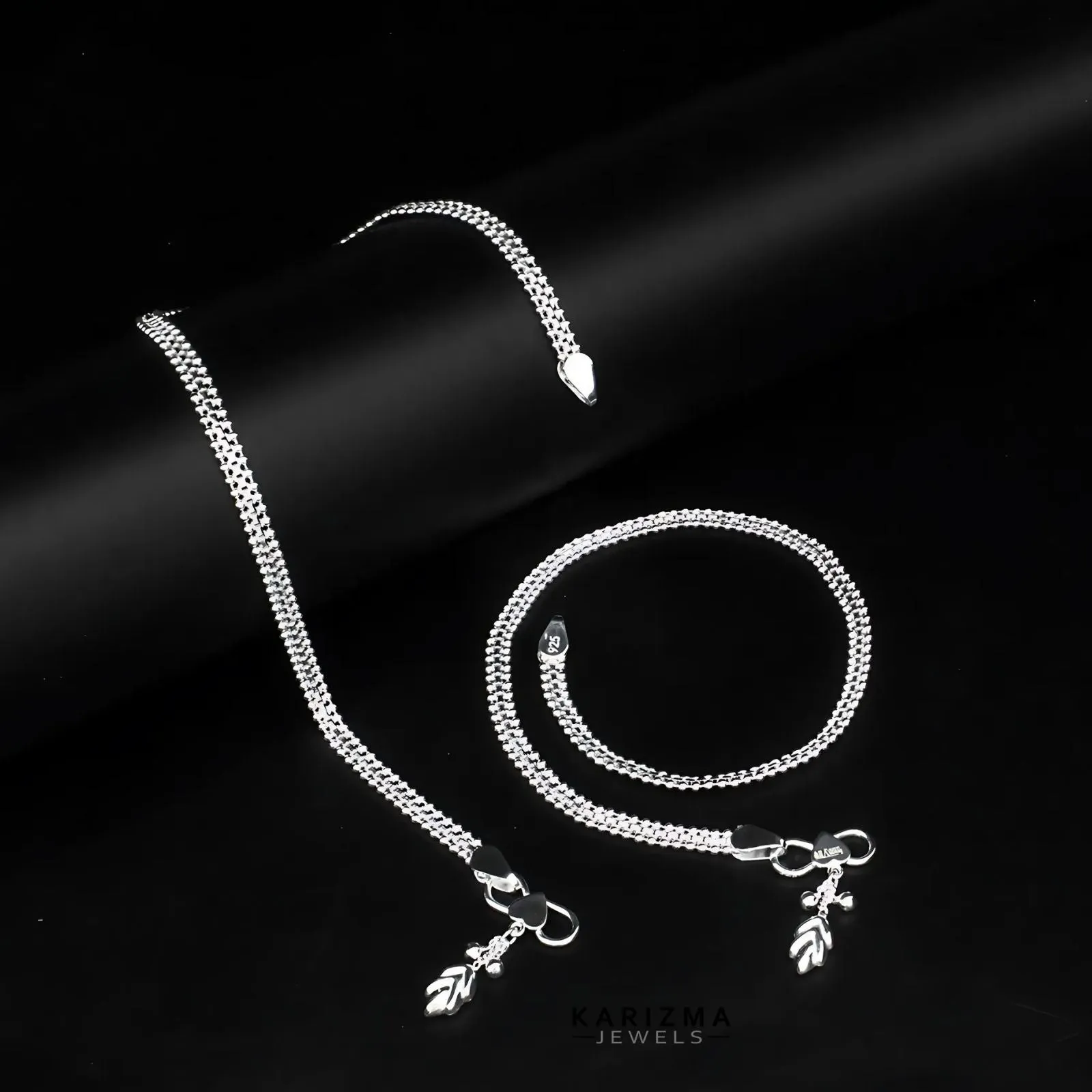 925 Sterling Silver Indian women Excellent gifting Anklets Pair 10.3"