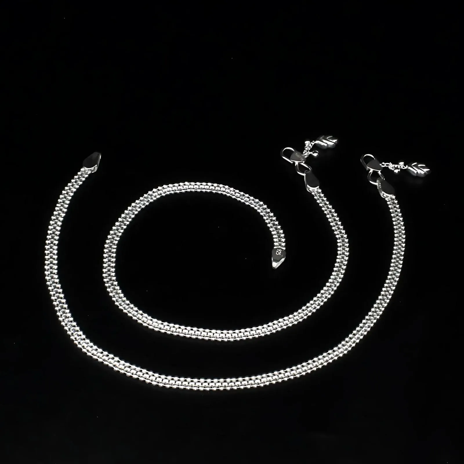 925 Sterling Silver Indian women Excellent gifting Anklets Pair 10.3"