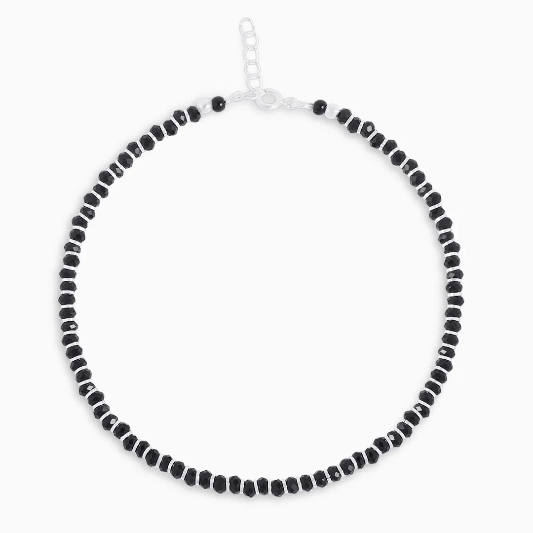925 Sterling Silver Minimal Black Crystal Beaded Silver Anklet