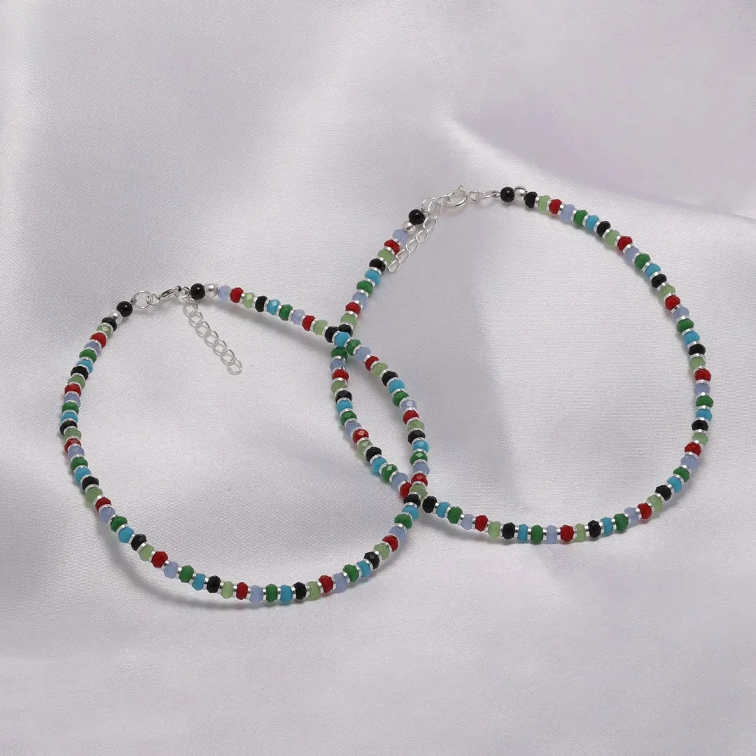 925 Sterling Silver Multicolor Crystal Anklet
