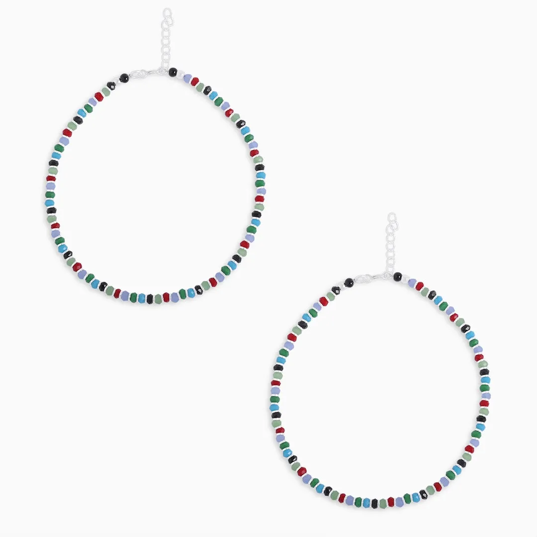 925 Sterling Silver Multicolor Crystal Anklet
