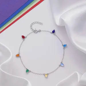 925 Sterling Silver Multicolor Drops Silver Anklet