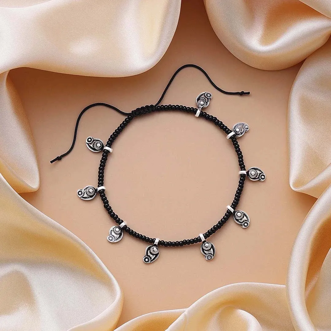 925 Sterling Silver Oxidized Mango Motif Silver Anklet