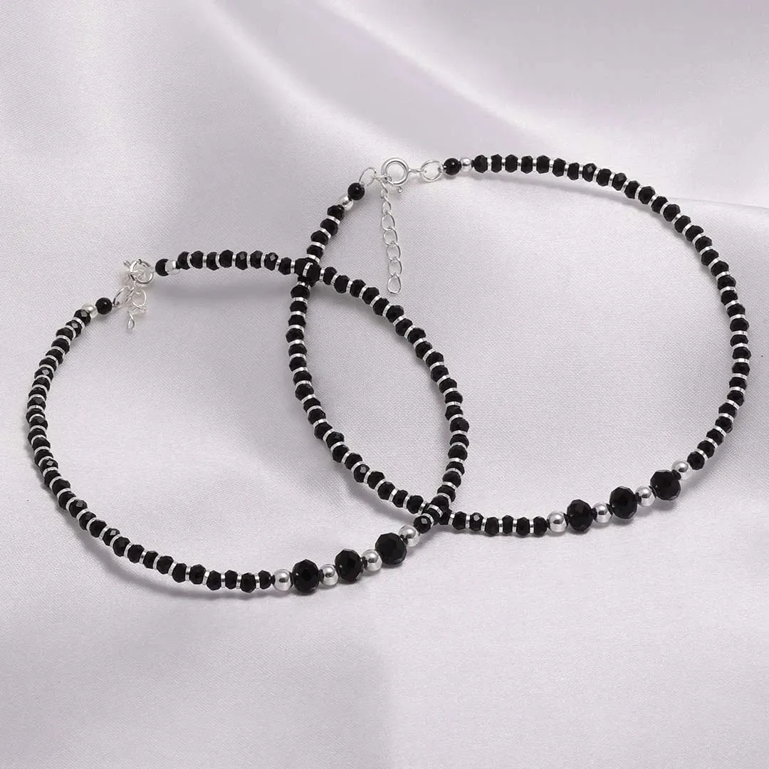 925 Sterling Silver Swaggy Black Crystal Anklets