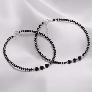 925 Sterling Silver Swaggy Black Crystal Anklets
