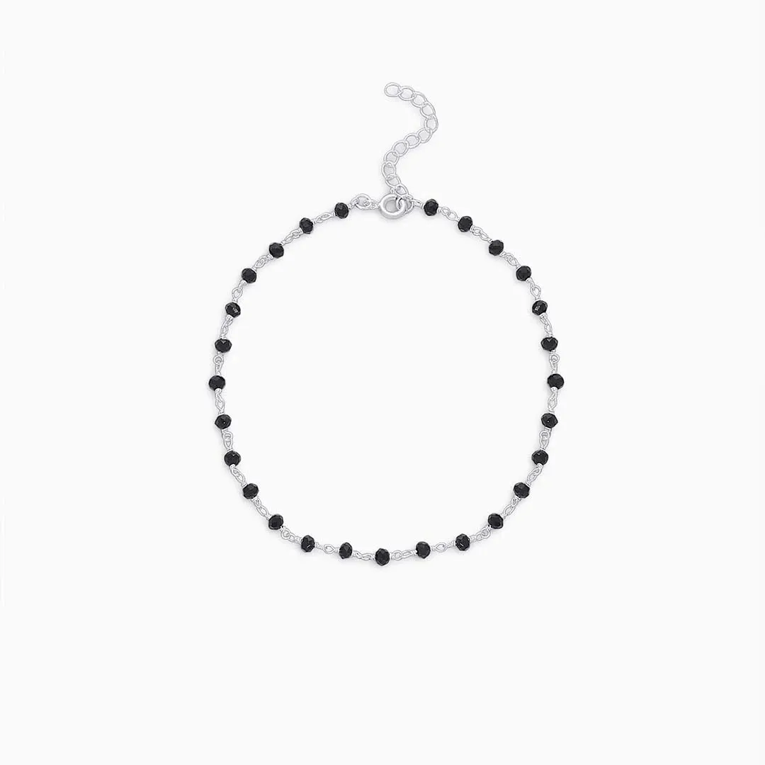 925 Sterling Silver Trendy Black Beads Anklet