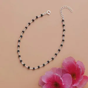 925 Sterling Silver Trendy Black Beads Anklet