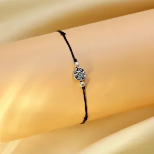 925 Sterling Silver Tribal Motif Black Thread Anklet