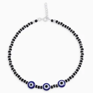 925 Sterling Silver Ultra Protection Evil Eye Black Beads Anklets