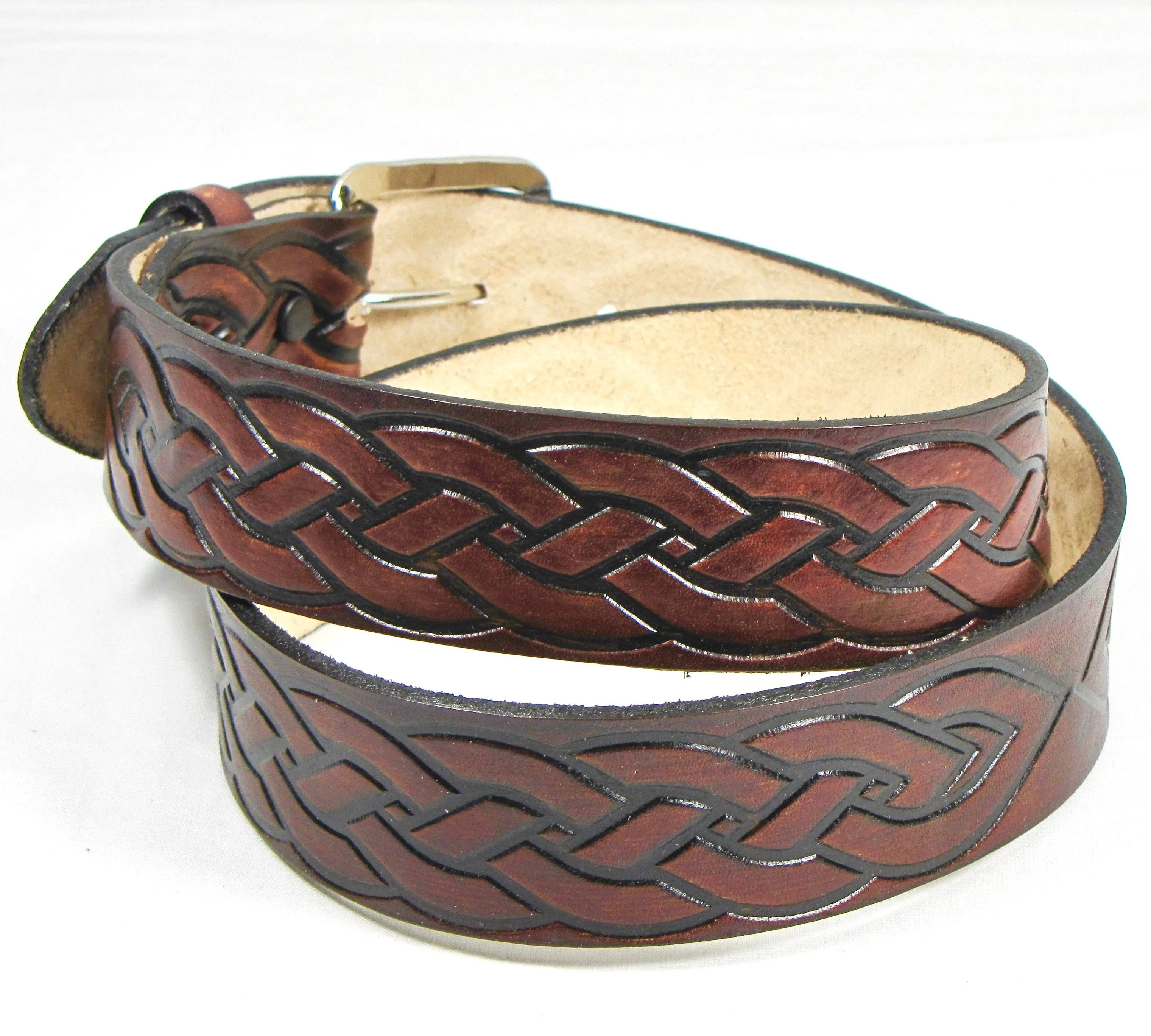 A02  1 1/2" Antique Finish Belt- Celtic Braid