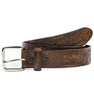 A117  1 1/2" Antique Finish Belt- White Tail Deer