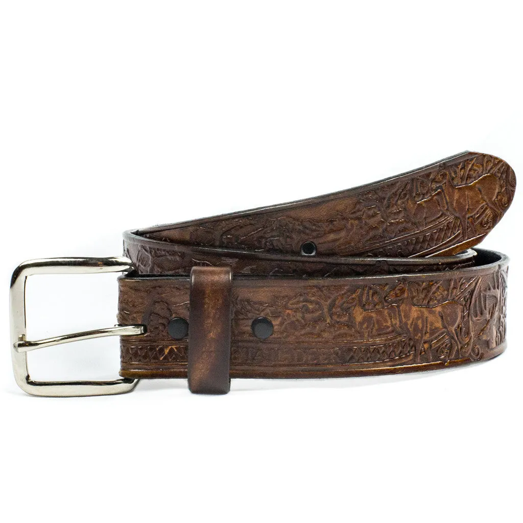 A117  1 1/2" Antique Finish Belt- White Tail Deer